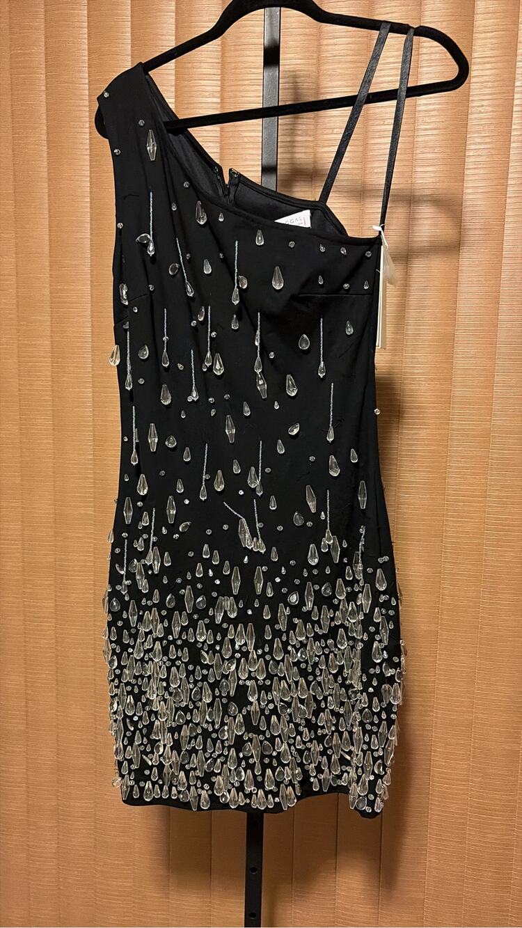 One-Shoulder Raindrop Crystal Mini Dress | Statement Party Cocktail - Picture 3 of 9